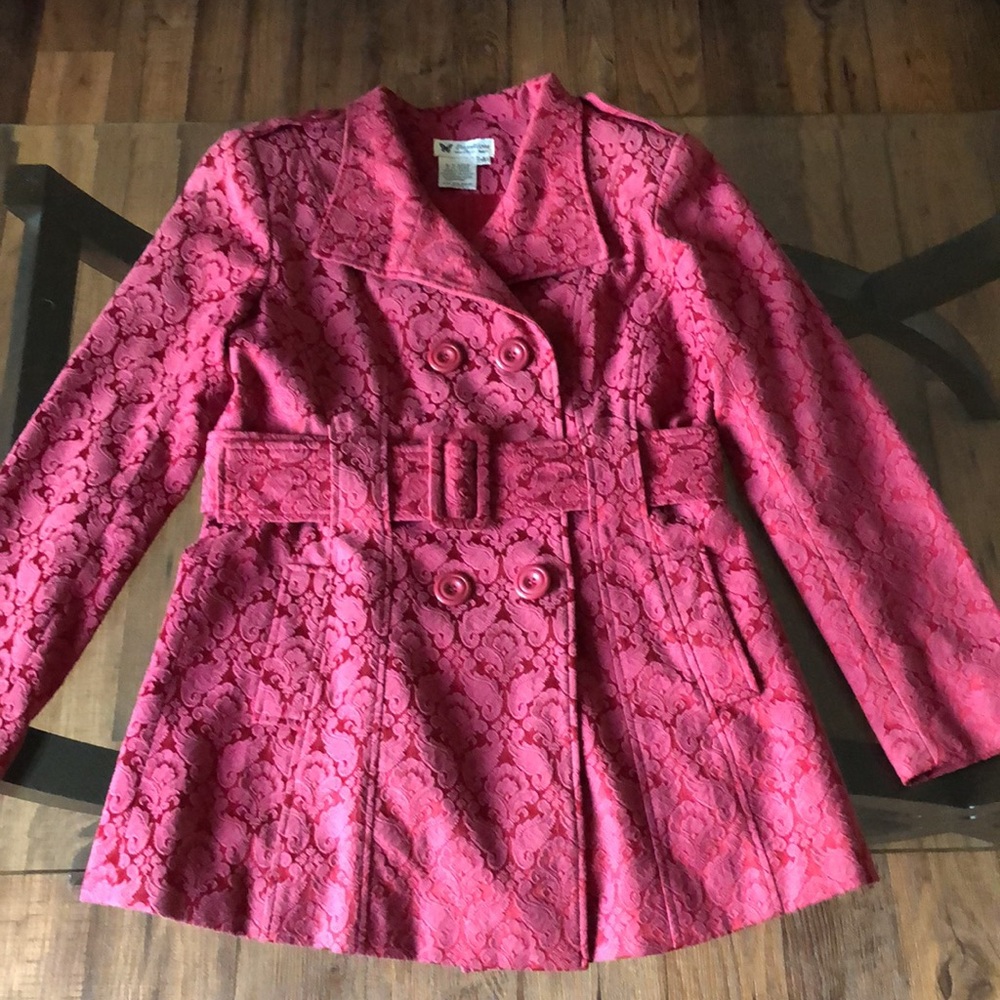 Papillon, Red Double Breasted Trench Coat, Size Small